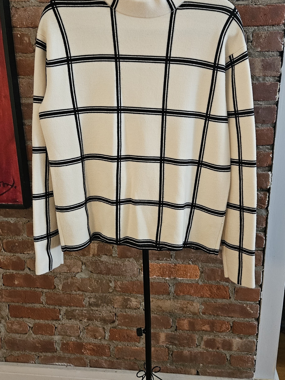 Cream and Black Windowpane Crewneck Sweater